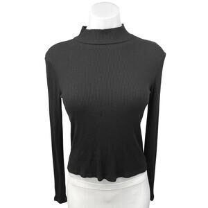 NA-KD Black Ribbed Knit Mock Neck Stretch Pullover Long Sleeve Sweater Top Sz S